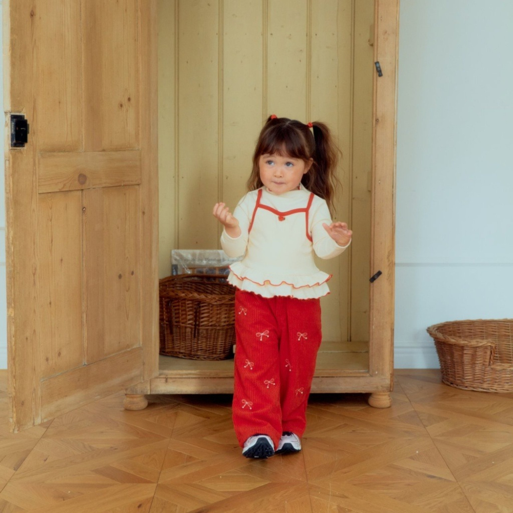 正韓童裝 1stblue 雙層荷葉邊層次長TEE-細節圖3