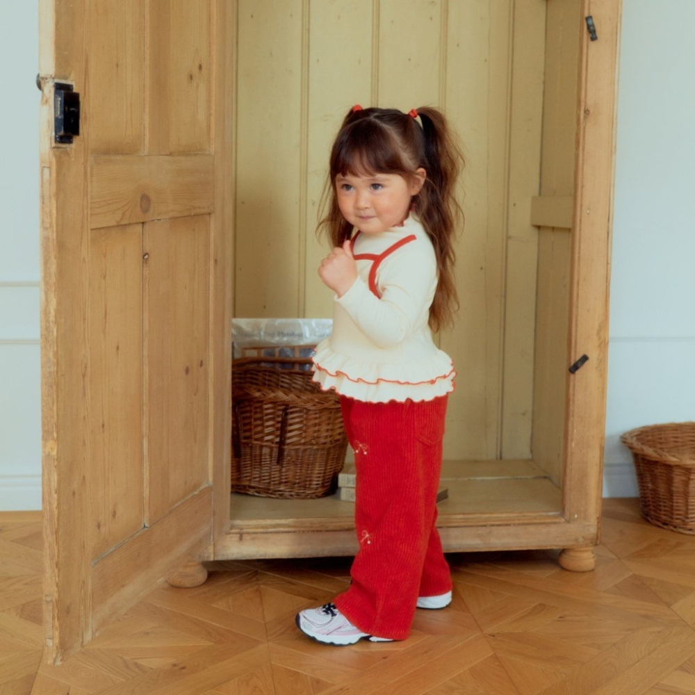 正韓童裝 1stblue 雙層荷葉邊層次長TEE-細節圖4