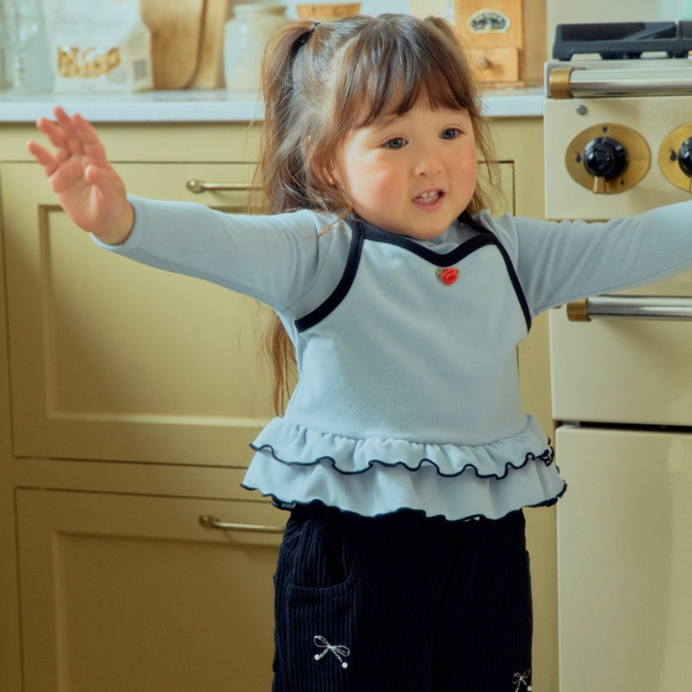 正韓童裝 1stblue 雙層荷葉邊層次長TEE-細節圖6