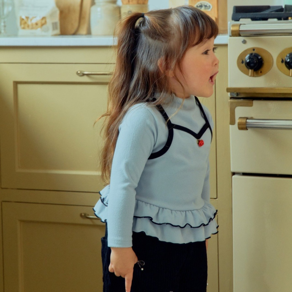 正韓童裝 1stblue 雙層荷葉邊層次長TEE-細節圖9