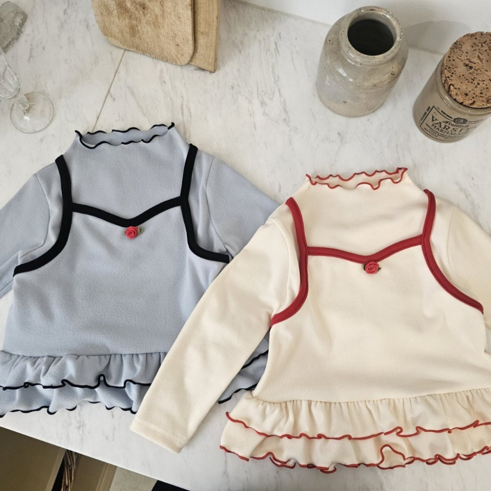 正韓童裝 1stblue 雙層荷葉邊層次長TEE-細節圖10