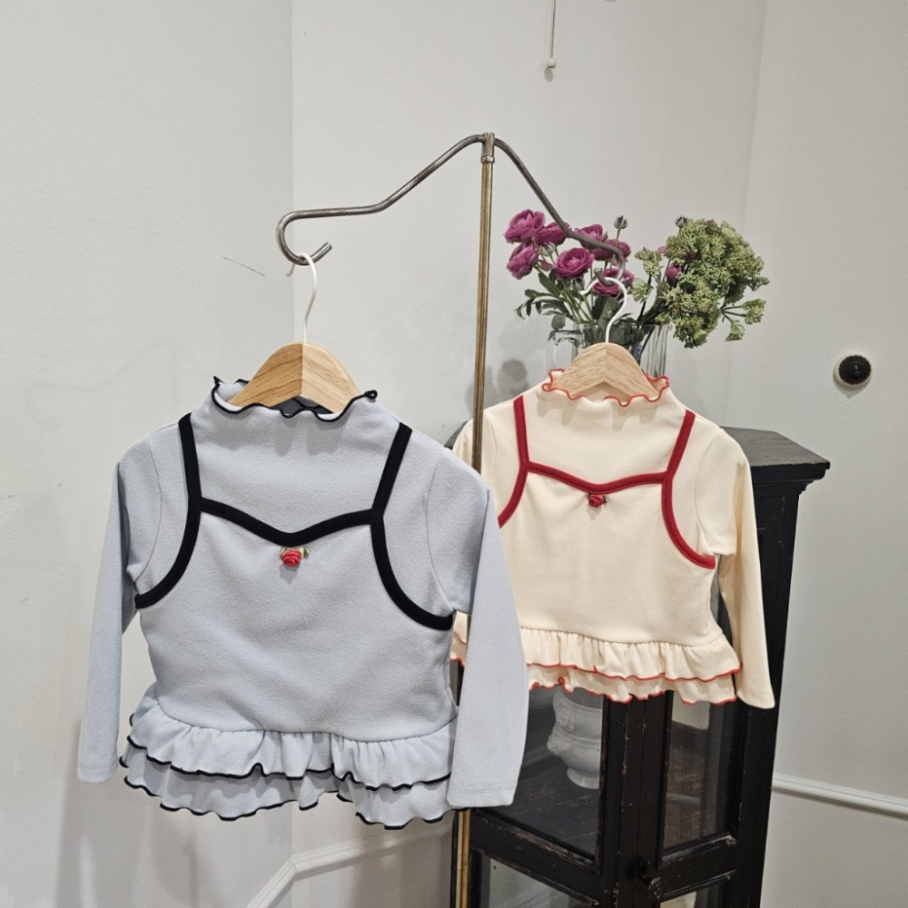 正韓童裝 1stblue 雙層荷葉邊層次長TEE-細節圖11