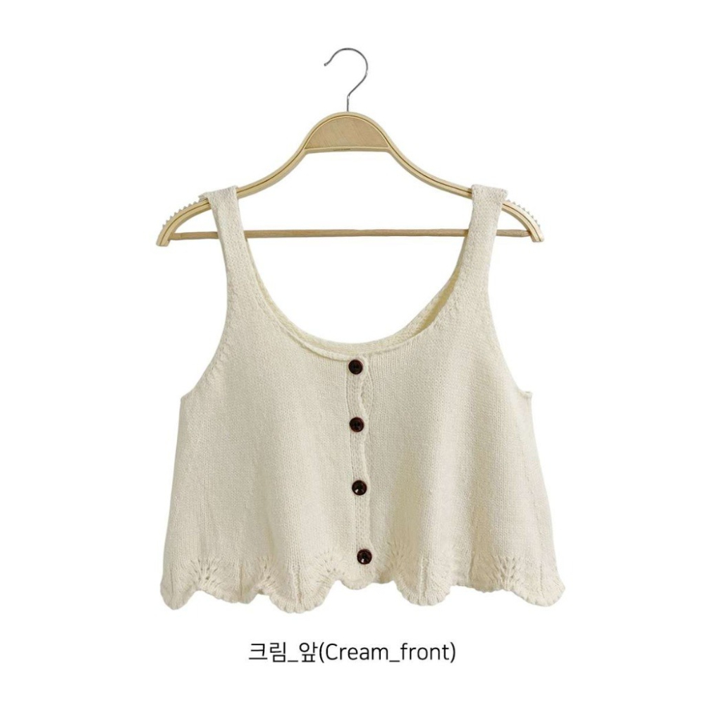 韓國女裝 Sf  吊帶針織波浪下擺娃娃造型背心-細節圖3