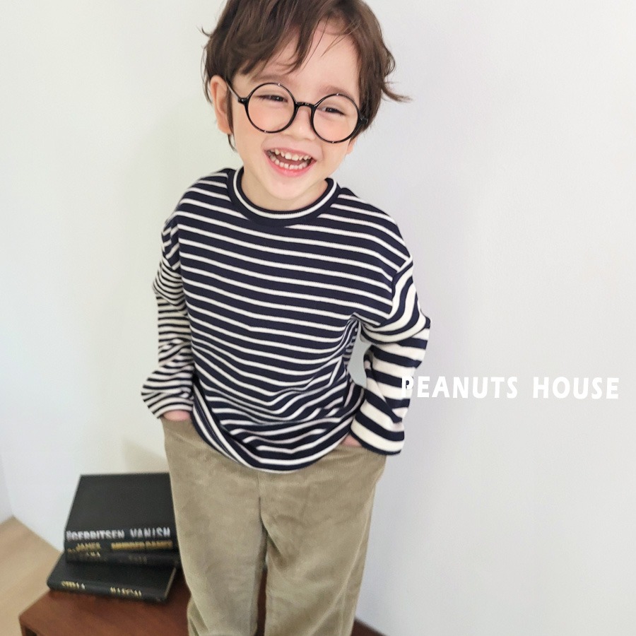 正韓童裝 PEANUTS HOUSE 不對稱條紋Tee上衣-細節圖2