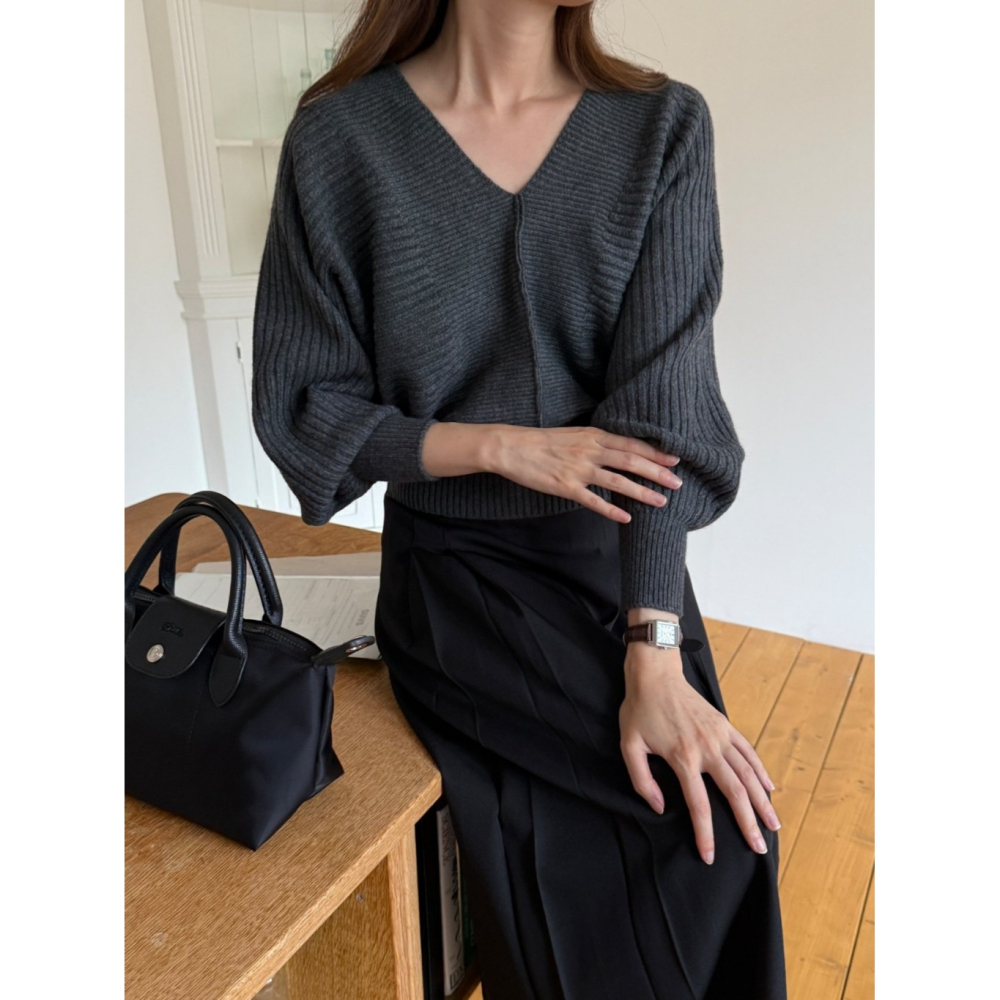 韓國女裝 Igotc v領縮口蝴蝶針織衣-細節圖2