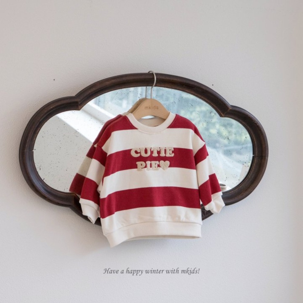 正韓童裝 M-KIDS 可愛粗橫條大學T-細節圖2