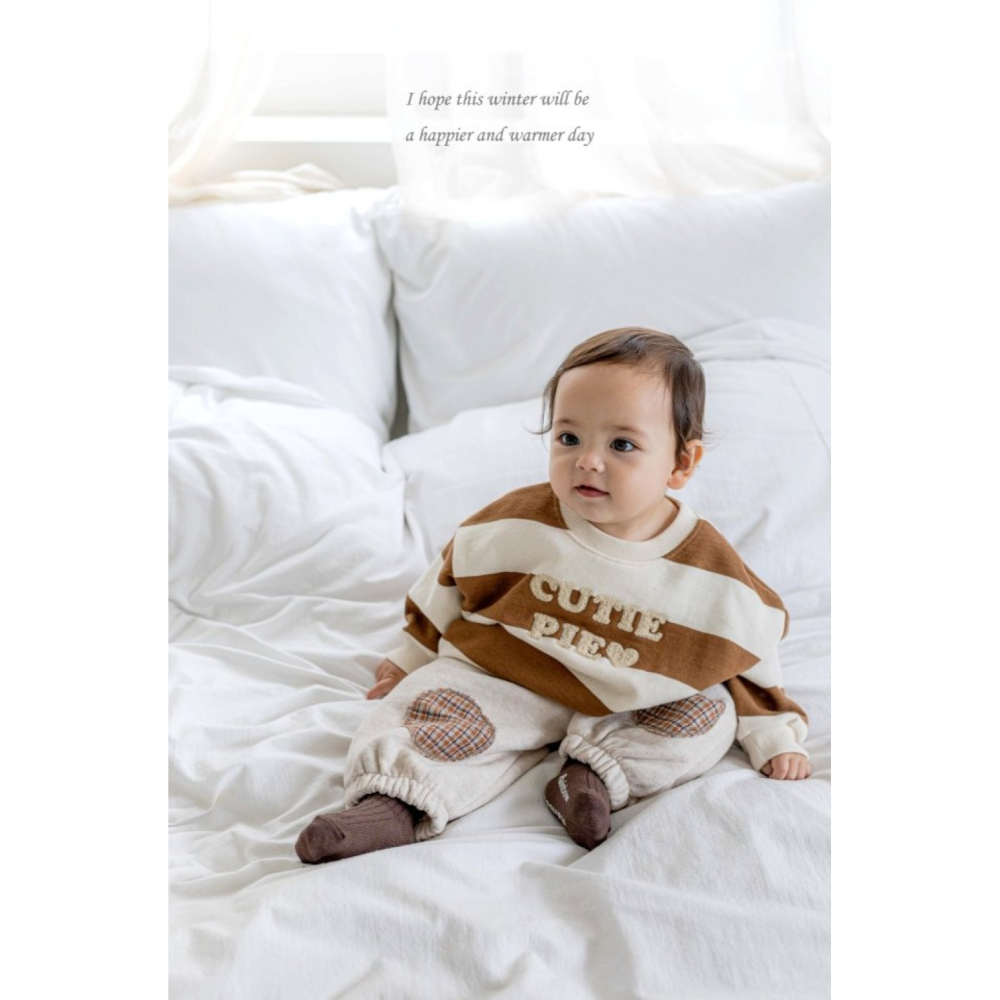 正韓童裝 M-KIDS 可愛粗橫條大學T-細節圖4