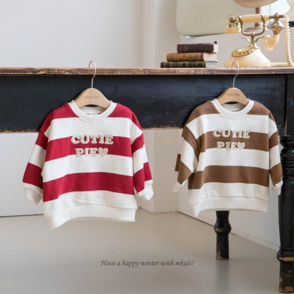 正韓童裝 M-KIDS 可愛粗橫條大學T-細節圖5