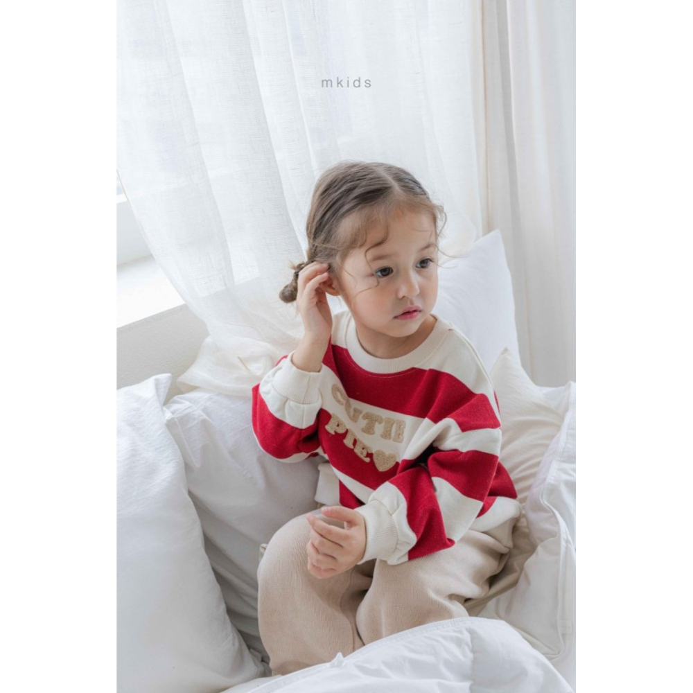 正韓童裝 M-KIDS 可愛粗橫條大學T-細節圖7