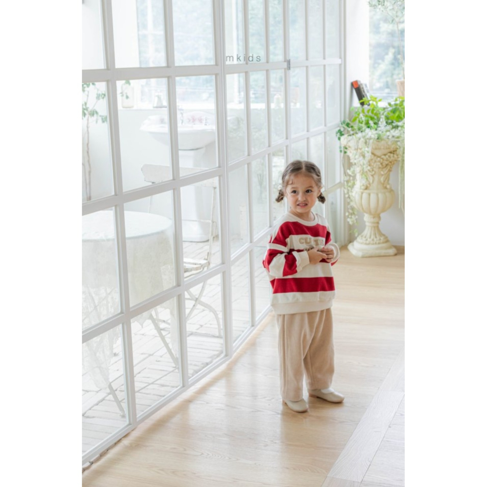 正韓童裝 M-KIDS 可愛粗橫條大學T-細節圖9