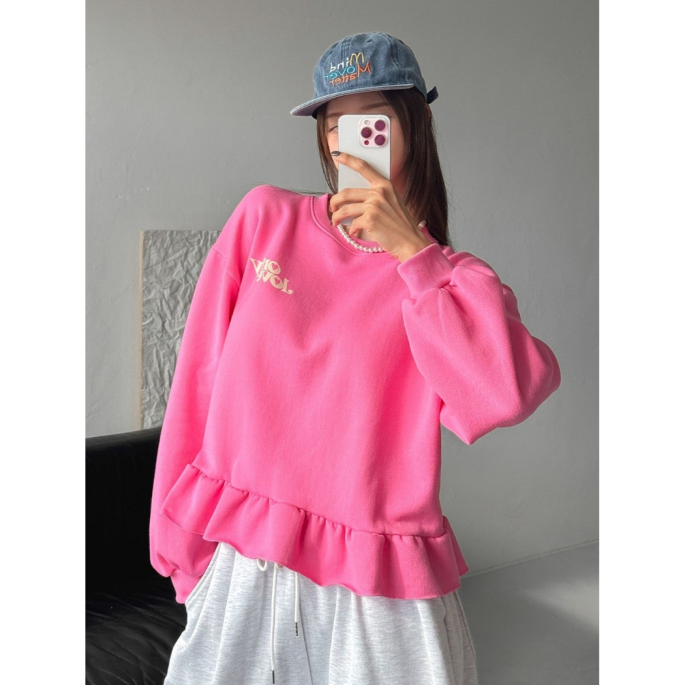 韓國女裝 Cl 可愛垂墜下擺娃娃款大學T-細節圖2