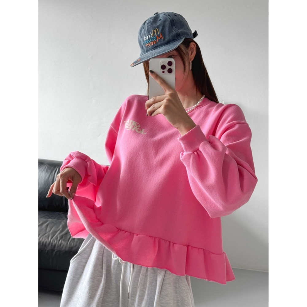 韓國女裝 Cl 可愛垂墜下擺娃娃款大學T-細節圖4