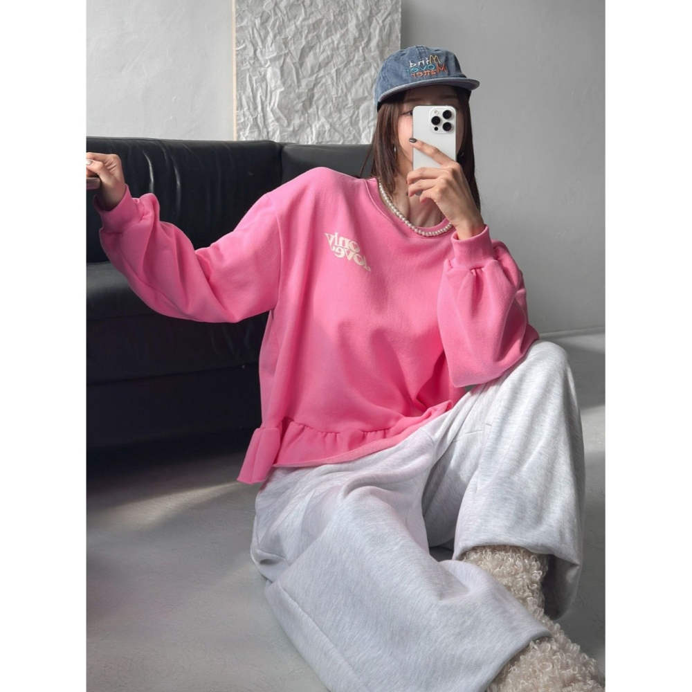 韓國女裝 Cl 可愛垂墜下擺娃娃款大學T-細節圖7