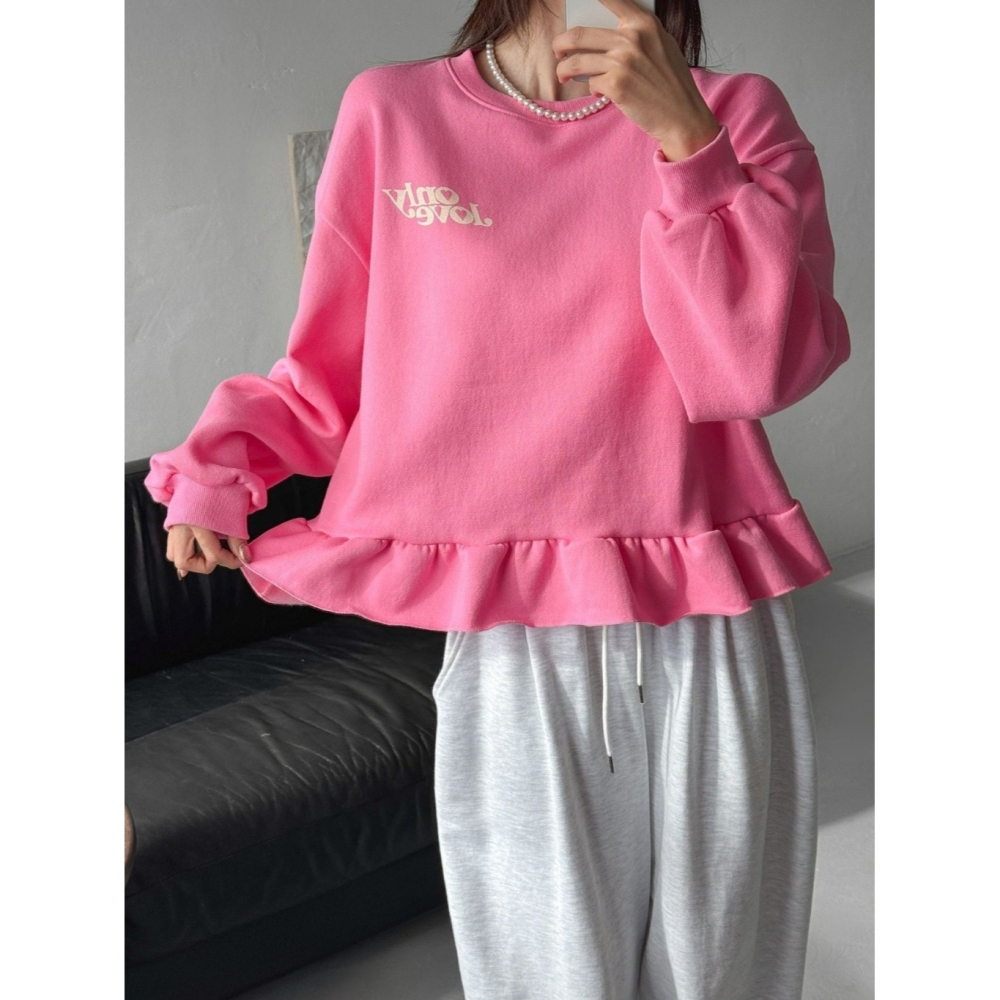 韓國女裝 Cl 可愛垂墜下擺娃娃款大學T-細節圖8