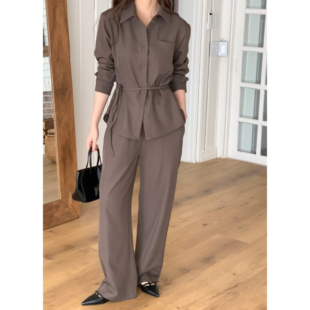 韓國女裝 Hacker 垂墜感超棒🤍質感落地綁帶休閒西裝寬褲-細節圖3