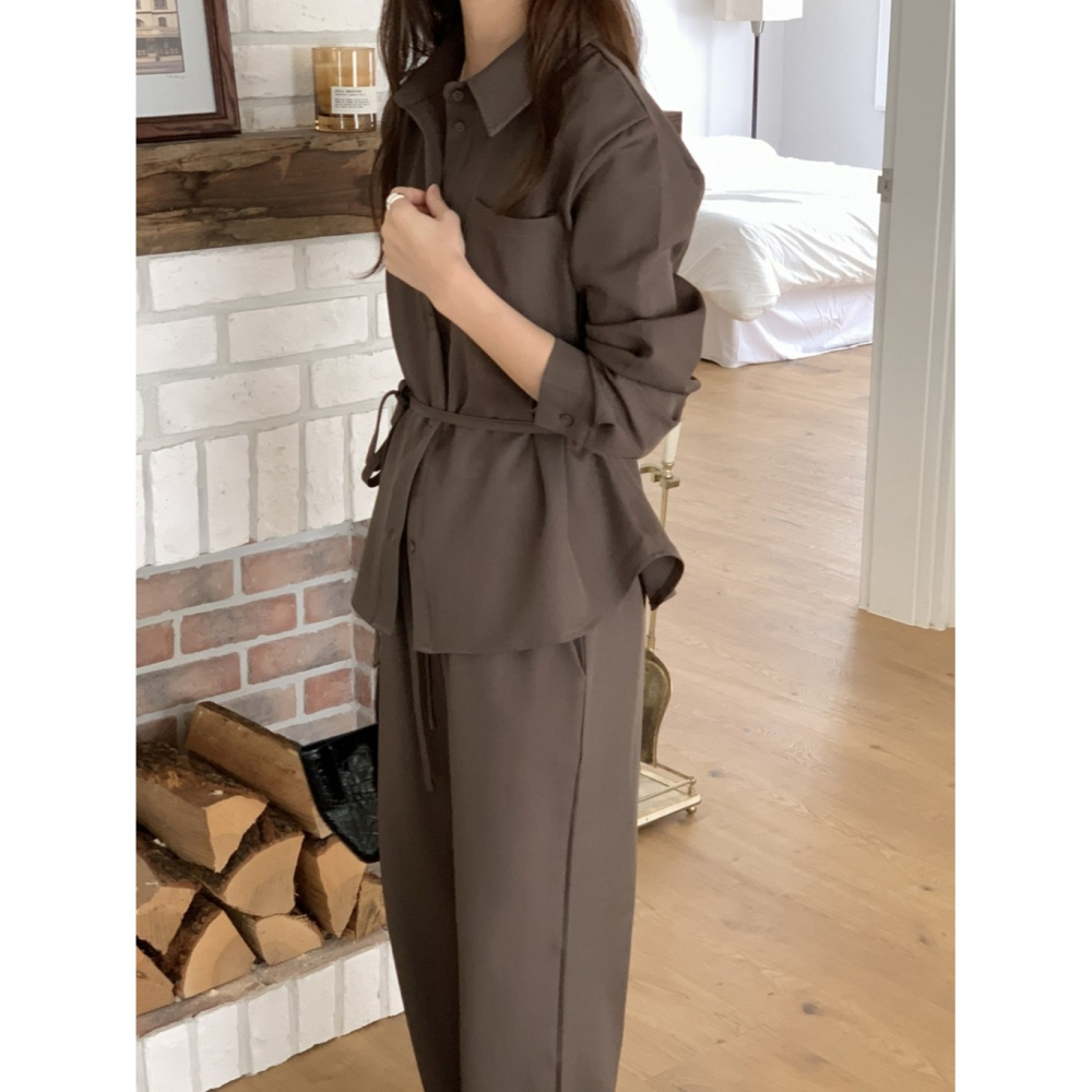 韓國女裝 Hacker 垂墜感超棒🤍質感落地綁帶休閒西裝寬褲-細節圖5