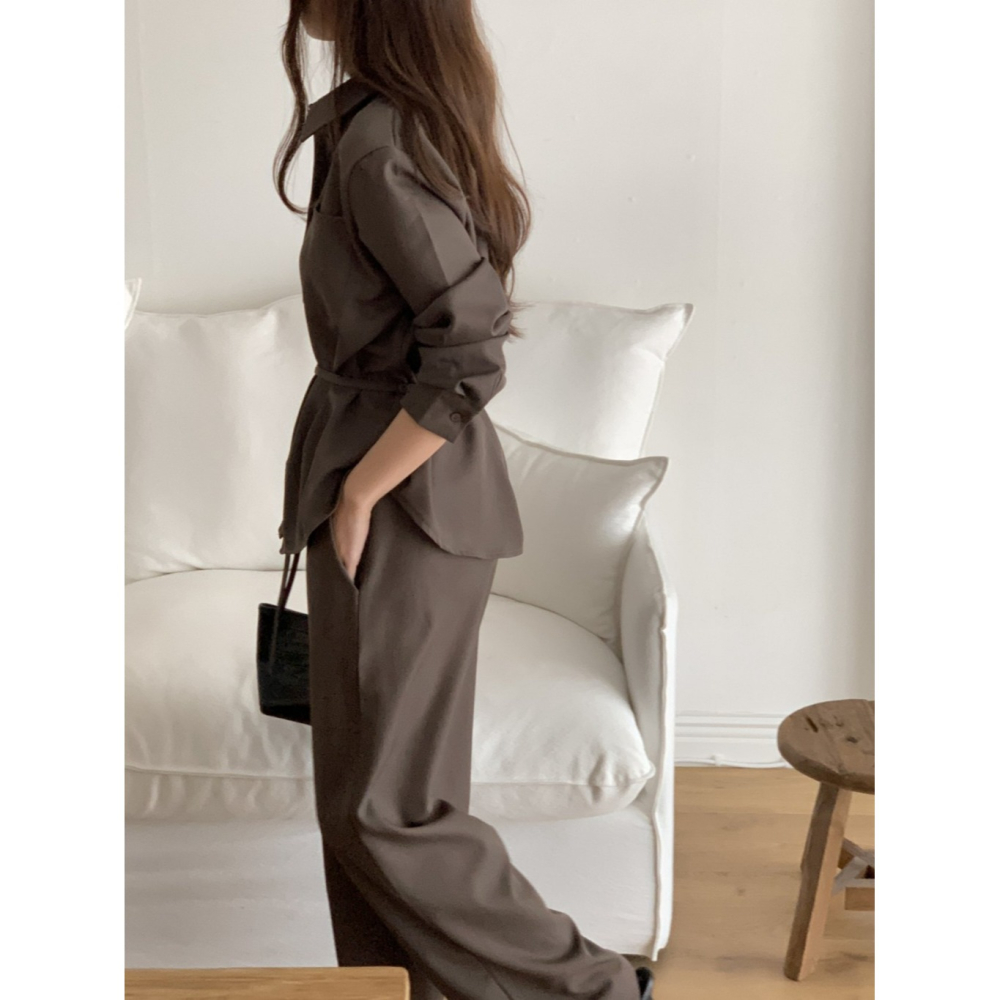 韓國女裝 Hacker 垂墜感超棒🤍質感落地綁帶休閒西裝寬褲-細節圖6