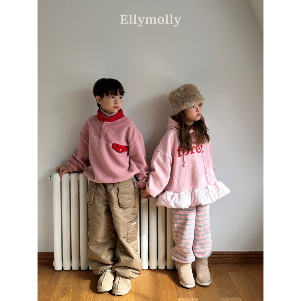 正韓童裝 ELLY MOLLY 撞色與時尚豹紋暖呼版大學t-細節圖3