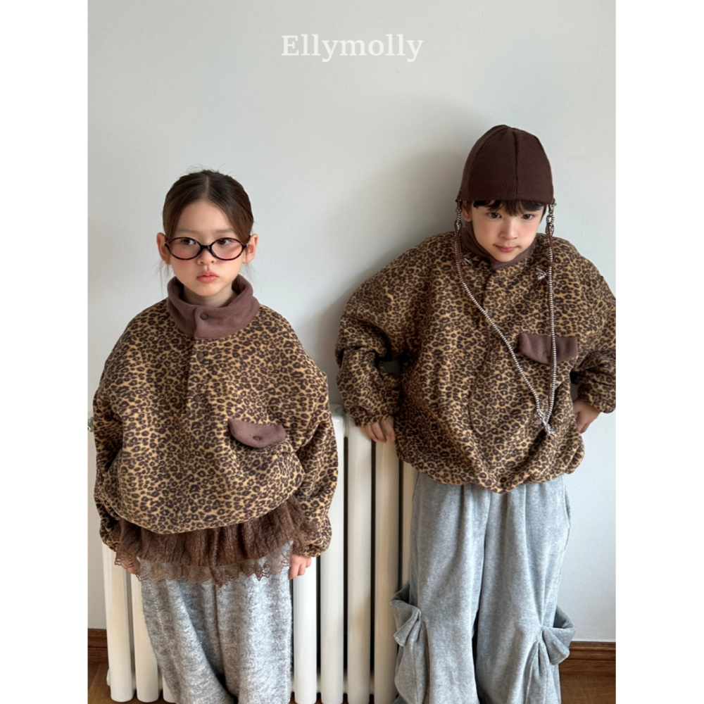 正韓童裝 ELLY MOLLY 撞色與時尚豹紋暖呼版大學t-細節圖10