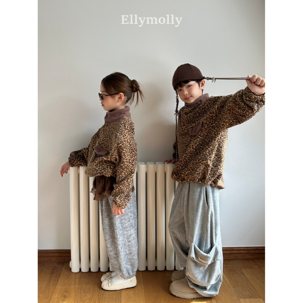 正韓童裝 ELLY MOLLY 撞色與時尚豹紋暖呼版大學t-細節圖11