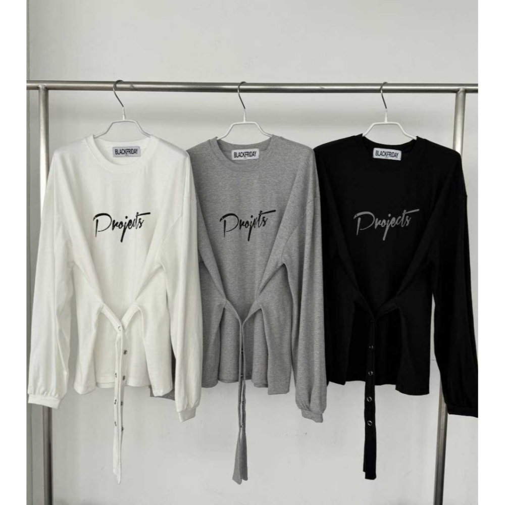 韓國女裝 Blackfriday 腰邊釘扣帶長版字母t-細節圖8