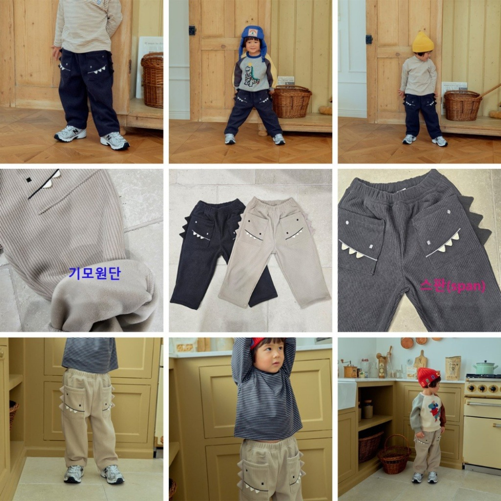 正韓童裝 1st blue 鬆緊腰口袋恐龍燈芯絨長褲-細節圖2