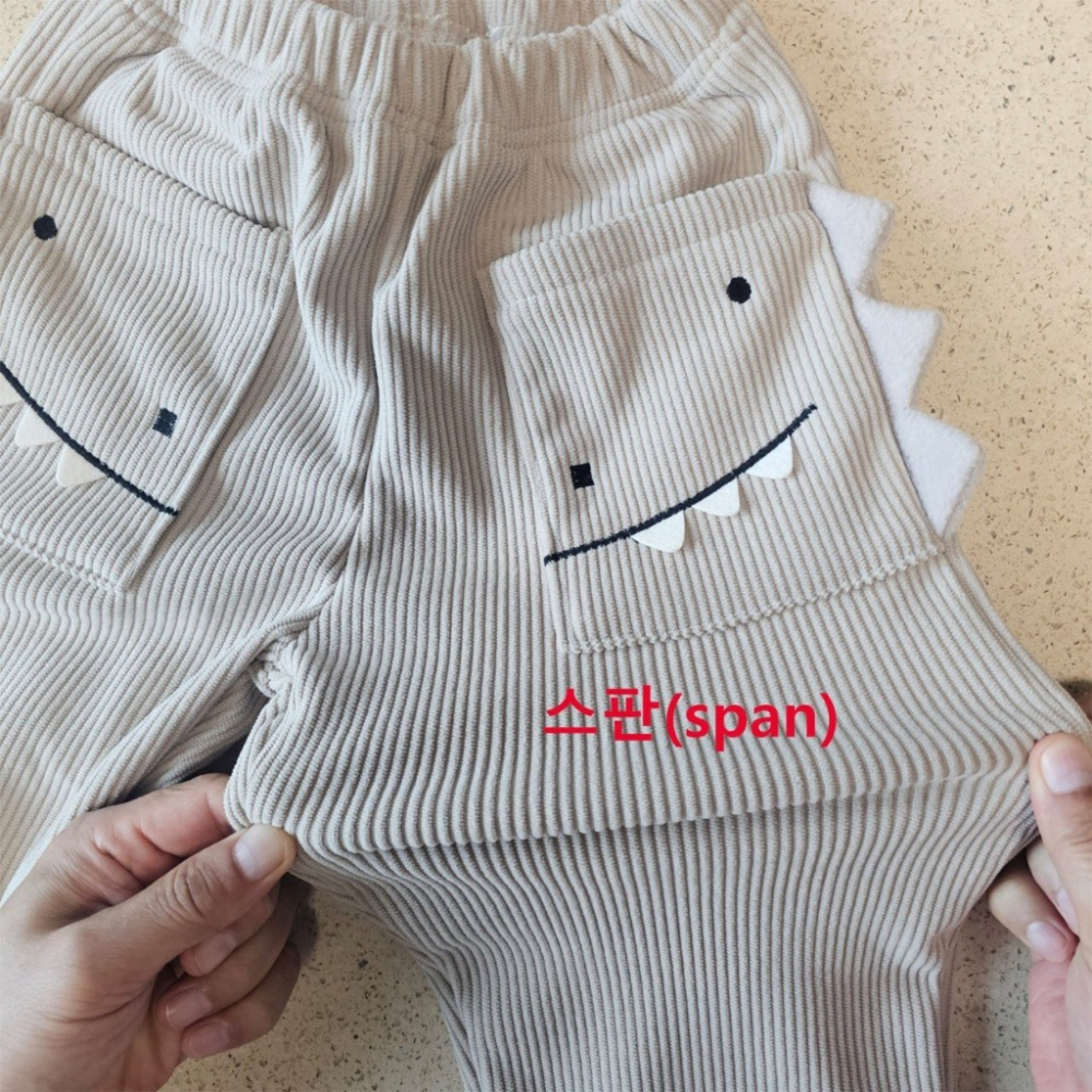 正韓童裝 1st blue 鬆緊腰口袋恐龍燈芯絨長褲-細節圖4