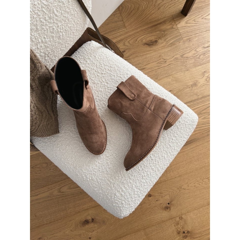 韓國女裝女鞋 sketch in love 麂皮絨面革低跟西部騎士靴-細節圖2