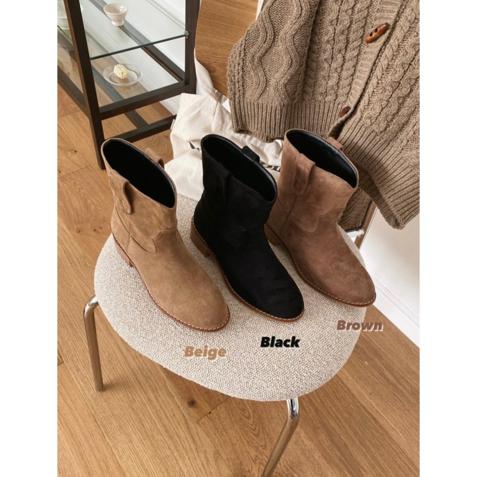 韓國女裝女鞋 sketch in love 麂皮絨面革低跟西部騎士靴-細節圖4