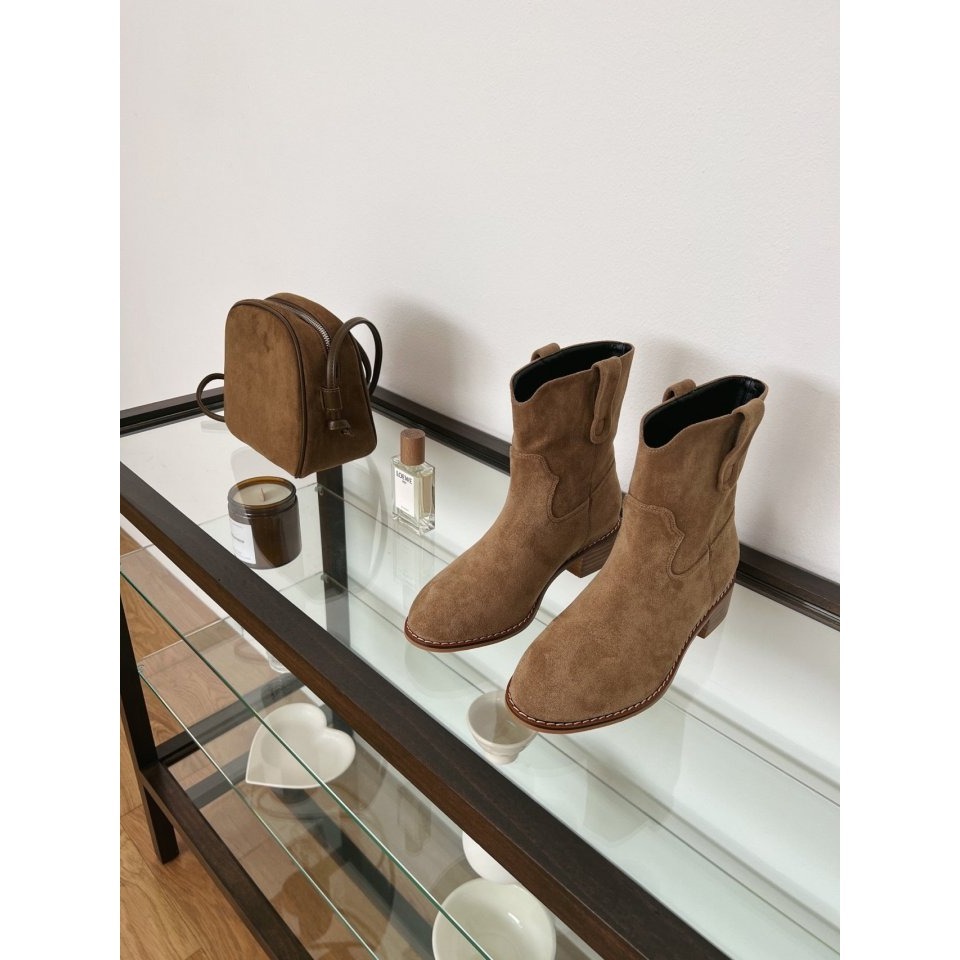 韓國女裝女鞋 sketch in love 麂皮絨面革低跟西部騎士靴-細節圖5