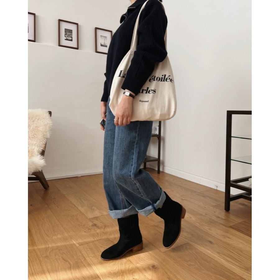 韓國女裝女鞋 sketch in love 麂皮絨面革低跟西部騎士靴-細節圖8