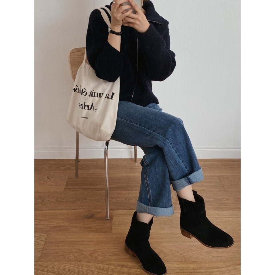 韓國女裝女鞋 sketch in love 麂皮絨面革低跟西部騎士靴-細節圖9