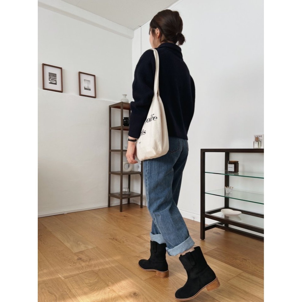 韓國女裝女鞋 sketch in love 麂皮絨面革低跟西部騎士靴-細節圖10