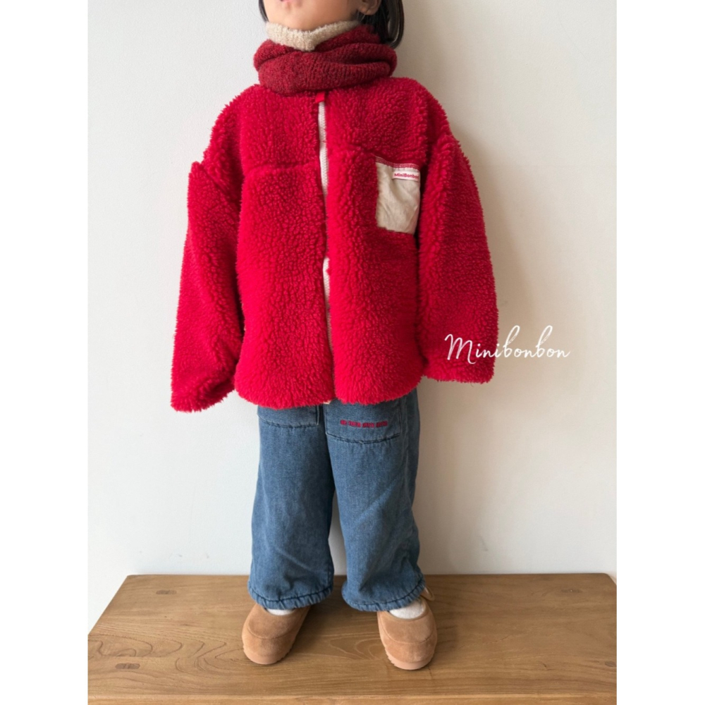 正韓童裝 MINI BONBON 暖呼毛絨感夾克外套-細節圖8