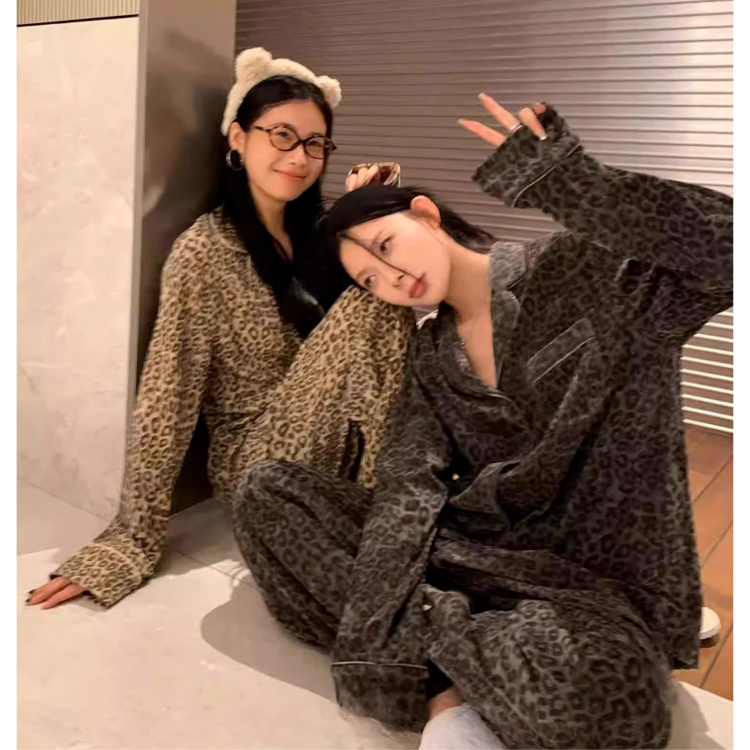 韓國女裝 Right 絲絨豹紋居家服睡衣套裝-細節圖3