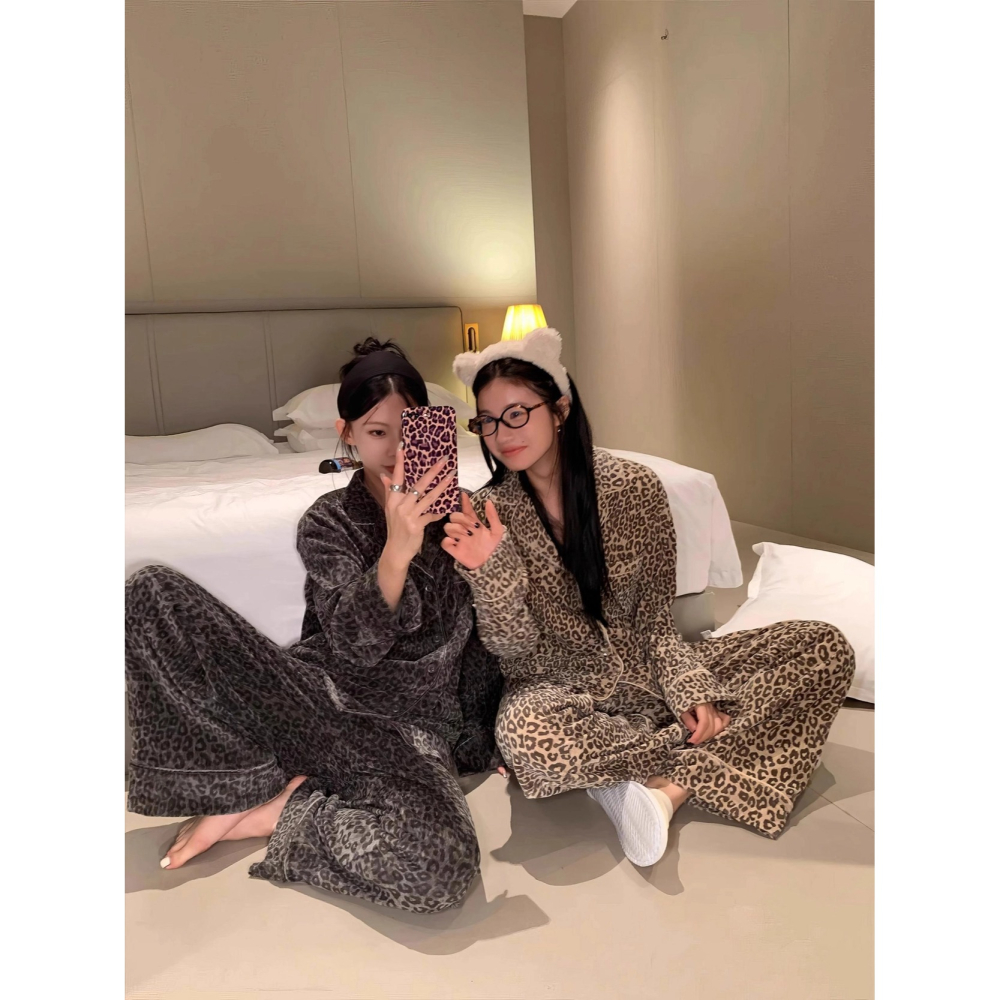 韓國女裝 Right 絲絨豹紋居家服睡衣套裝-細節圖4