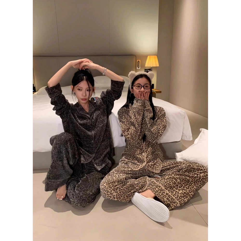韓國女裝 Right 絲絨豹紋居家服睡衣套裝-細節圖5