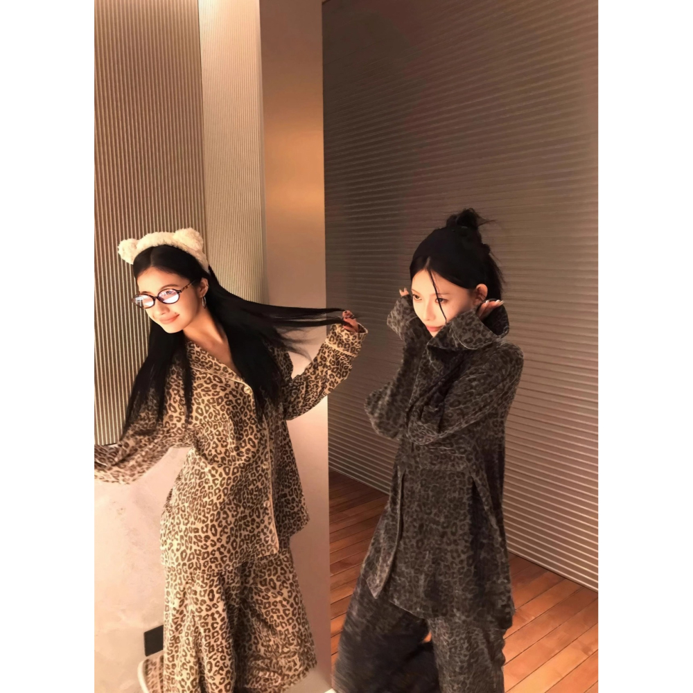 韓國女裝 Right 絲絨豹紋居家服睡衣套裝-細節圖6