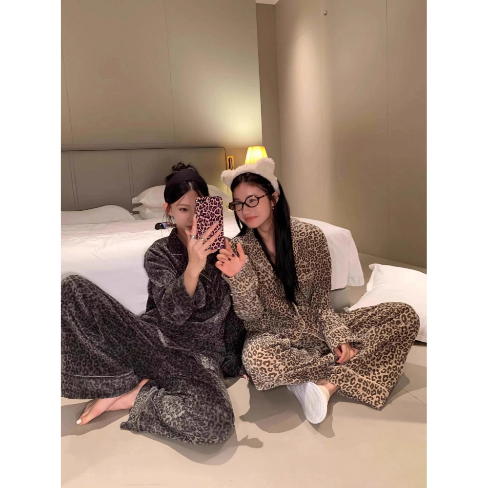 韓國女裝 Right 絲絨豹紋居家服睡衣套裝-細節圖11