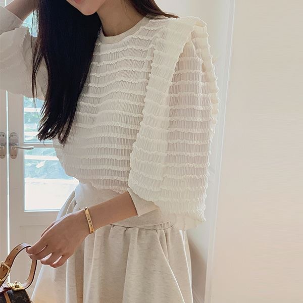 韓國女裝 Bylove 泡泡袖氣質感裙褲套裝-細節圖2