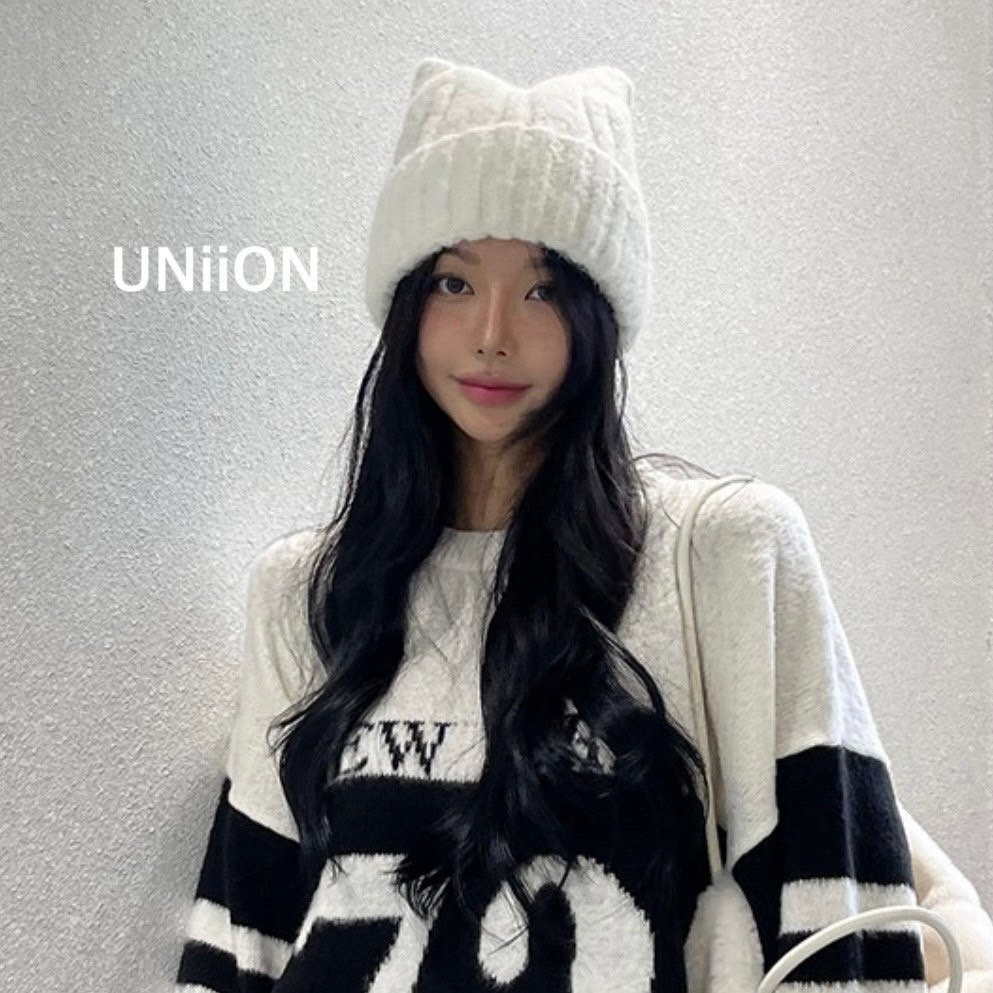 韓國女裝 UNI 貓耳朵針織毛線帽-細節圖3