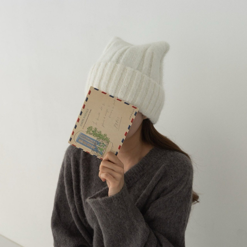 韓國女裝 UNI 貓耳朵針織毛線帽-細節圖5