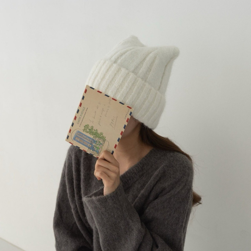 韓國女裝 UNI 貓耳朵針織毛線帽-細節圖6