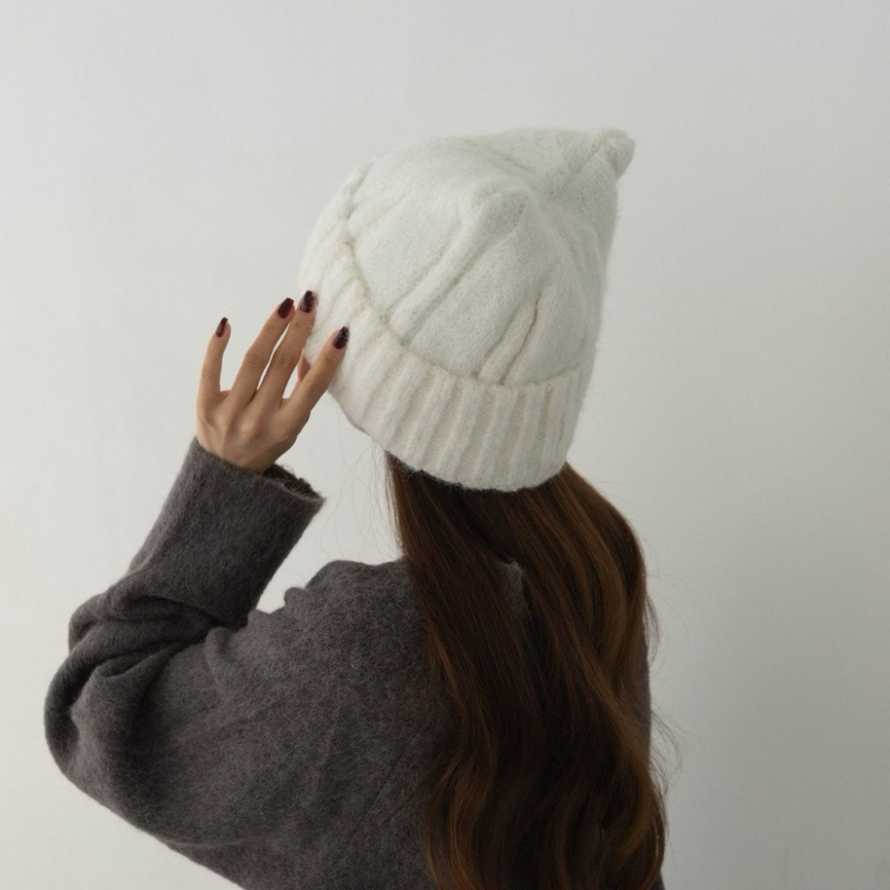韓國女裝 UNI 貓耳朵針織毛線帽-細節圖8