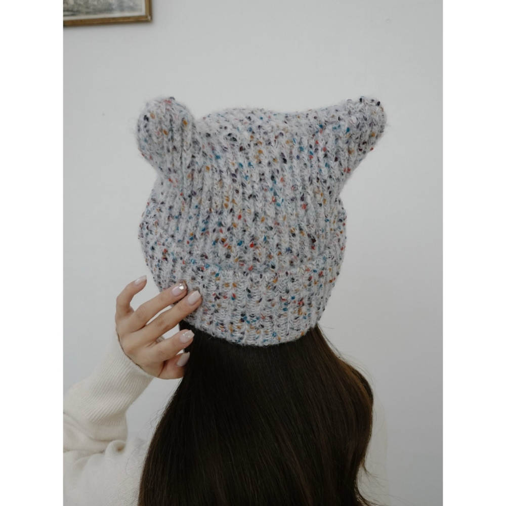 韓國女裝 UNI 羊毛混色毛線貓耳針織帽-細節圖5