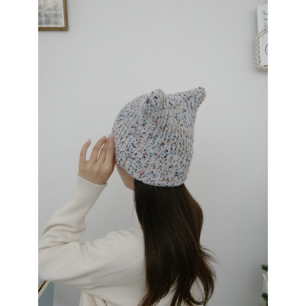 韓國女裝 UNI 羊毛混色毛線貓耳針織帽-細節圖6