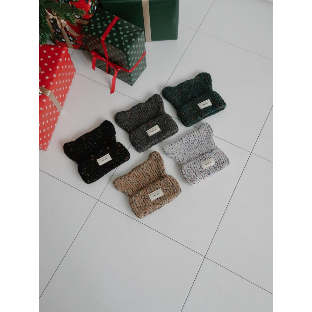 韓國女裝 UNI 羊毛混色毛線貓耳針織帽-細節圖9