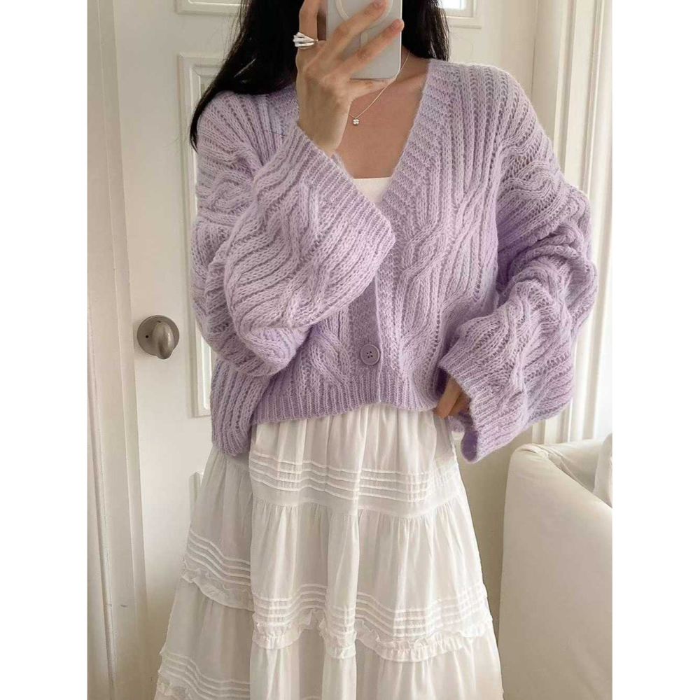 韓國女裝 Opin 柔和鬆軟開衫針織外套-細節圖2