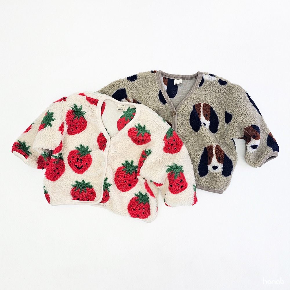 正韓童裝 HANABI 超可愛大大滿滿的草莓與長耳狗夾克-細節圖5
