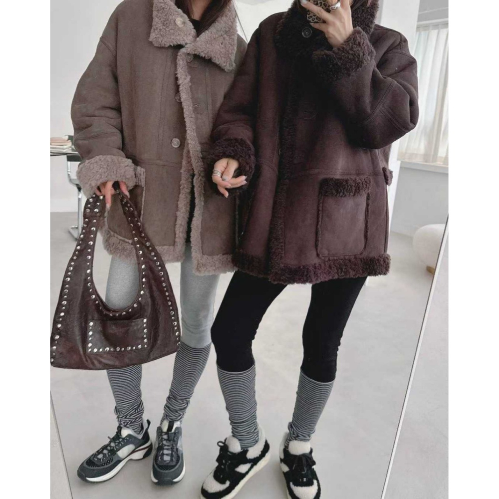 韓國女裝 Blackfriday 黑五家 高單精品雙面寬領大衣外套-細節圖2